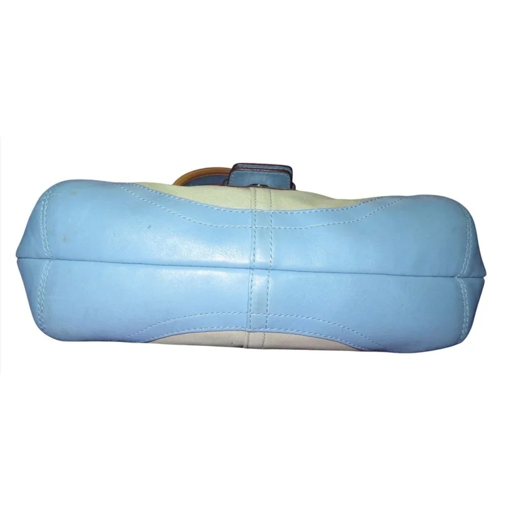 Coach 2004 Daisy Flap Hampton Cream Sateen & Blue and Tan Vachetta Leather